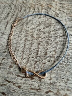 Vintage Gold Infinity & Heart Bracelet with Gray Cord eternal love retro